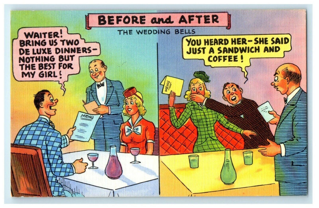 c1940's Before and After Getting Married Comic Humor Funny Postcard
