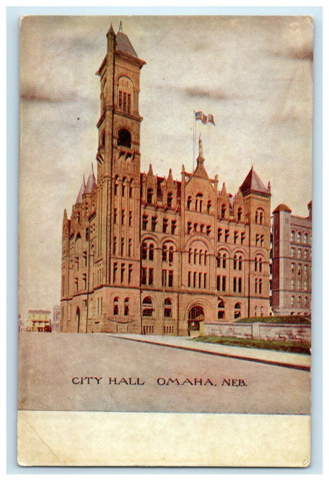 c1910 City Hall Building Street View Omaha Nebraska NE Unposted Antique Postcard