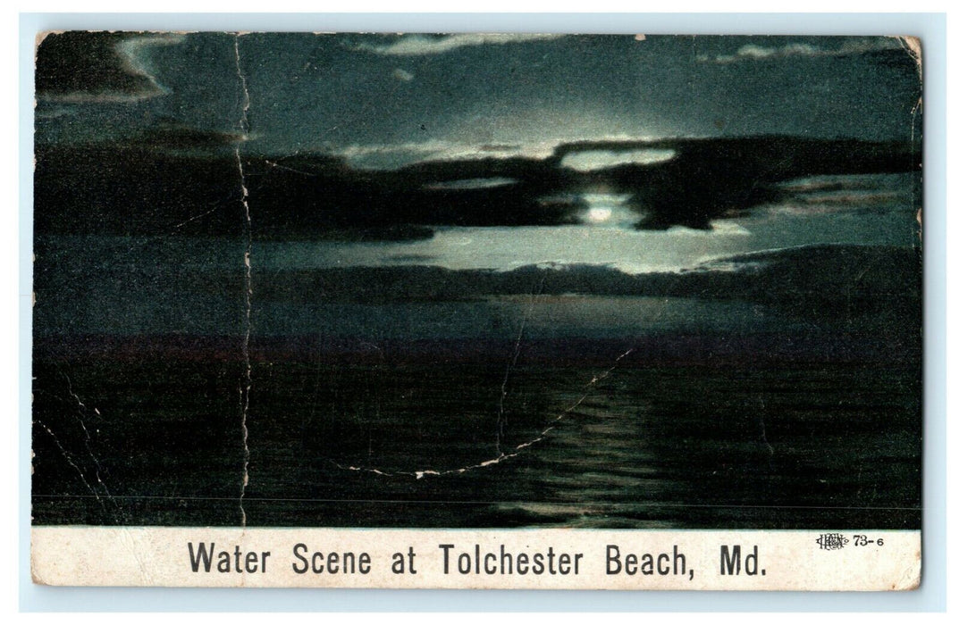 Water Scene Night Moon Tolchester Beach 1910 Maryland Vintage Antique Postcard