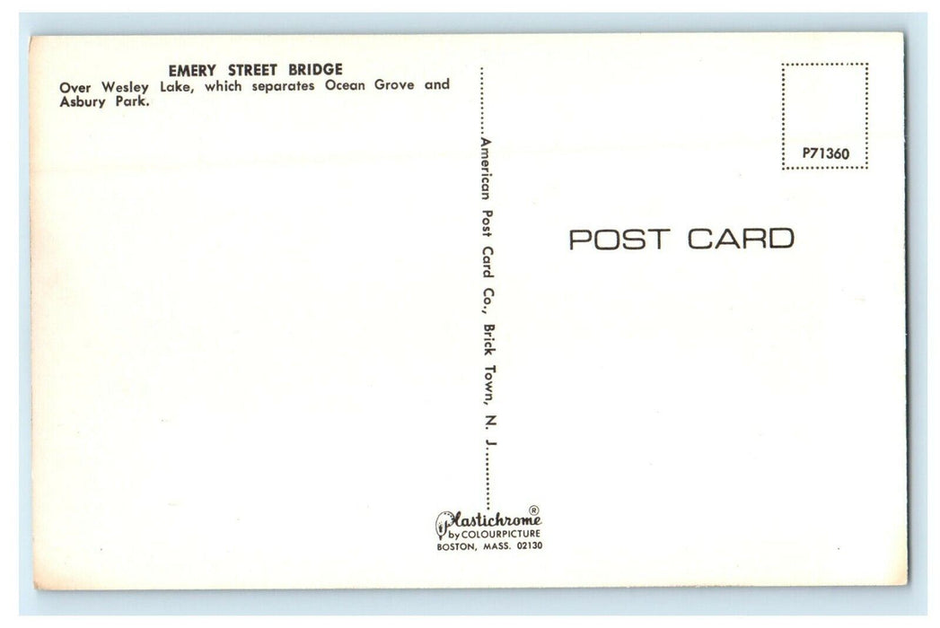 Greetings From Ocean Grove New Jersey NJ Cars Emery Street Bridge Postcard