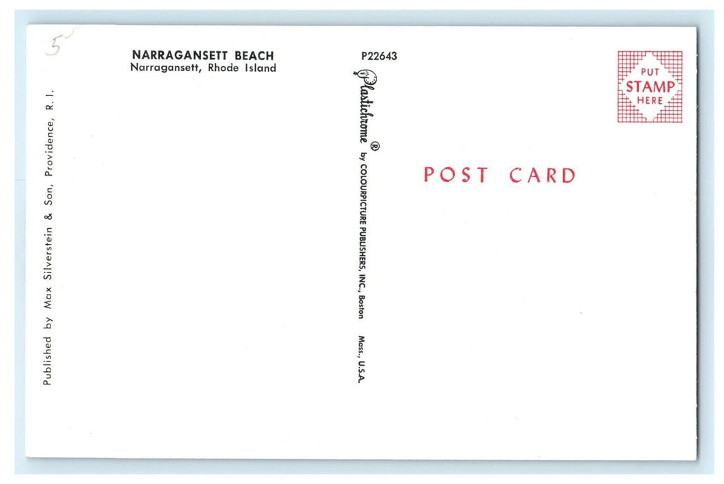 1950 Narragansett Beach, Narragansett, Rhode Island, RI Postcard