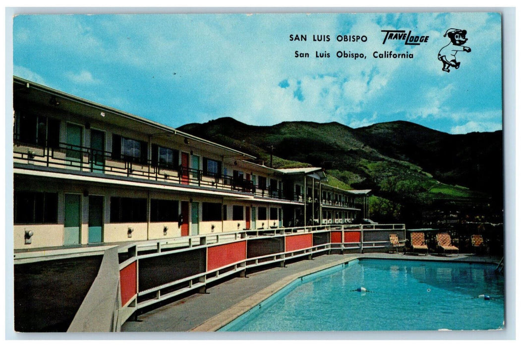 c1950's Pool, Rooms at Travelodge, San Luis Obispo California CA Postcard