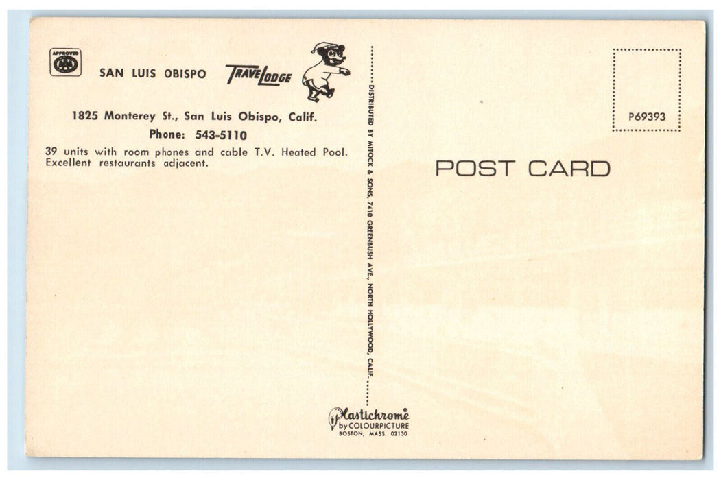 c1950's Pool, Rooms at Travelodge, San Luis Obispo California CA Postcard