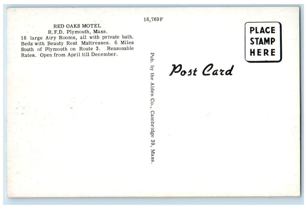 c1960's View Of Red Oaks Motel Plymouth Massachusetts MA Vintage Postcard