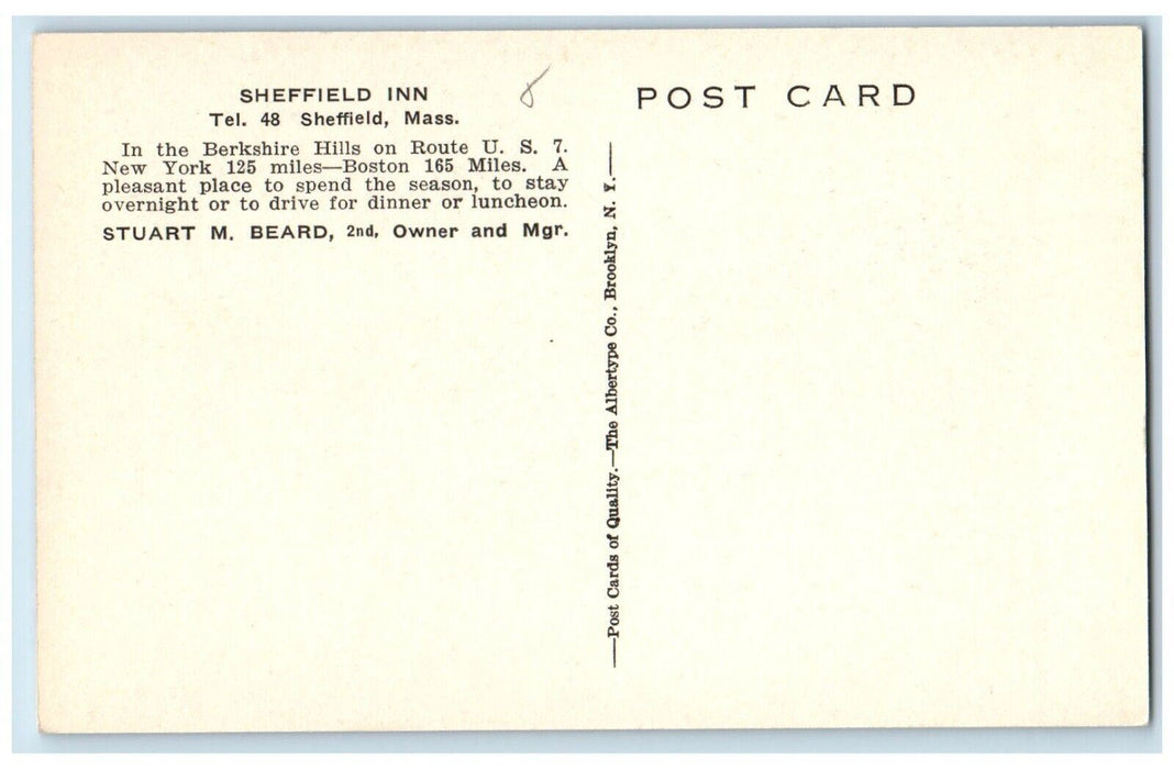 The Sheffield Inn Building Scene Street Sheffield Massachusetts MA Postcard