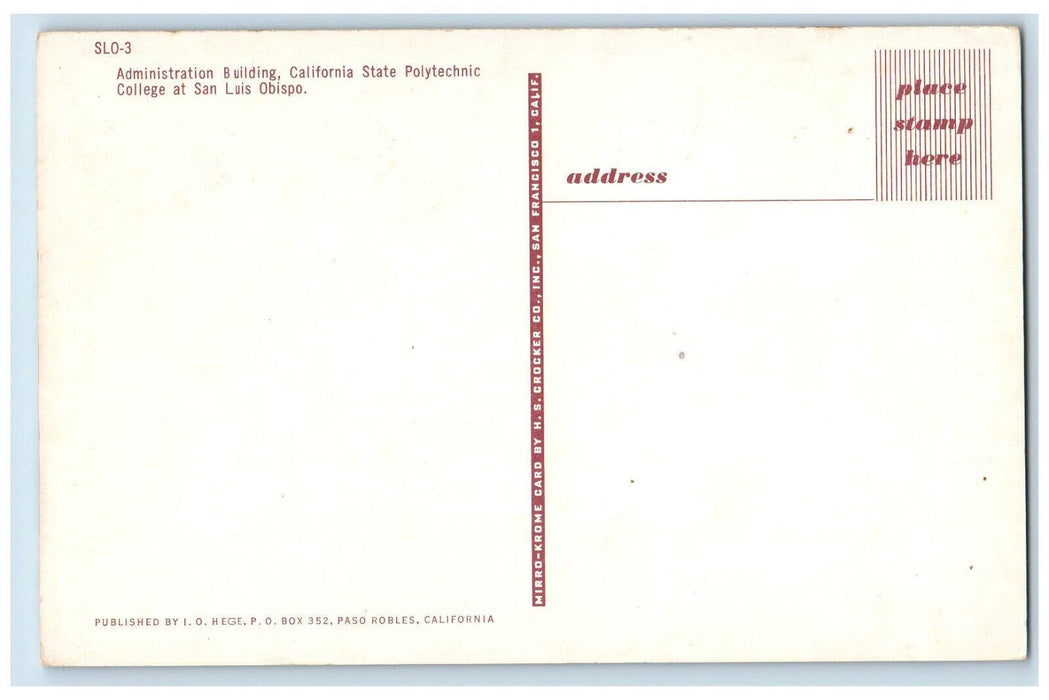 c1960's Admin Building, California State Polytechnic College, CA Postcard