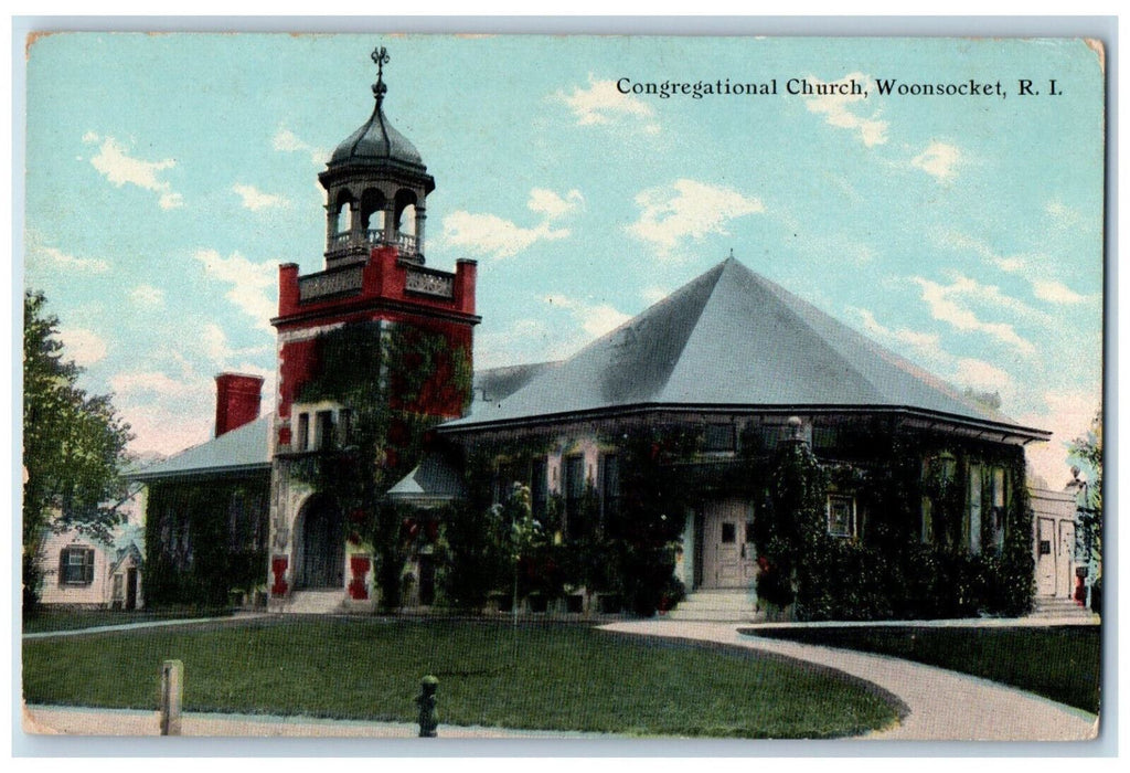 c1910 Wrap Around Congregational Church, Woonsocket Rhode Island RI Postcard