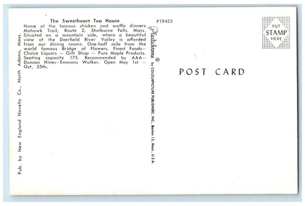 The Sweetheart Tea House Shelbourne Falls Massachusetts MA Vintage Postcard