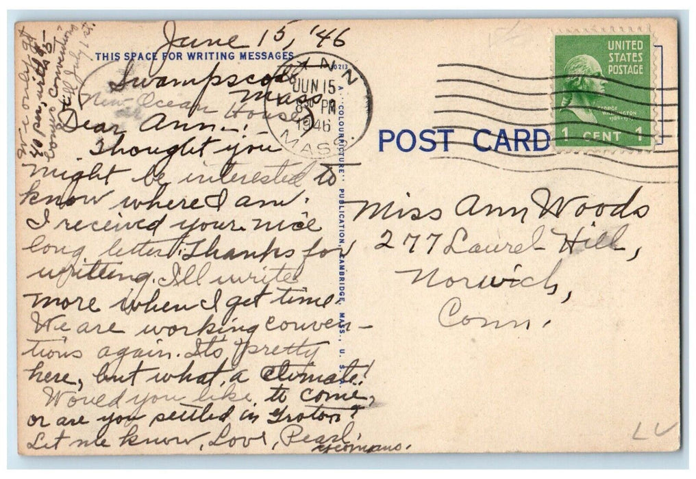 1946 Ocean House Street View Swampscott Massachusetts MA Vintage Postcard