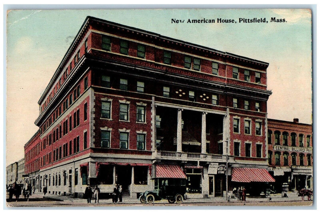 1913 New American House Cars Stores Pittsfield Massachusetts MA Antique Postcard