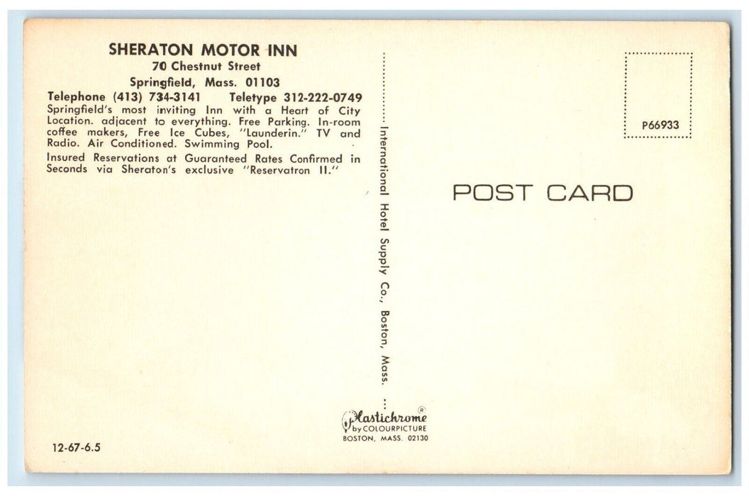 Sheraton Motor Inn Cars Swimming Pool Springfield Massachusetts MA Postcard