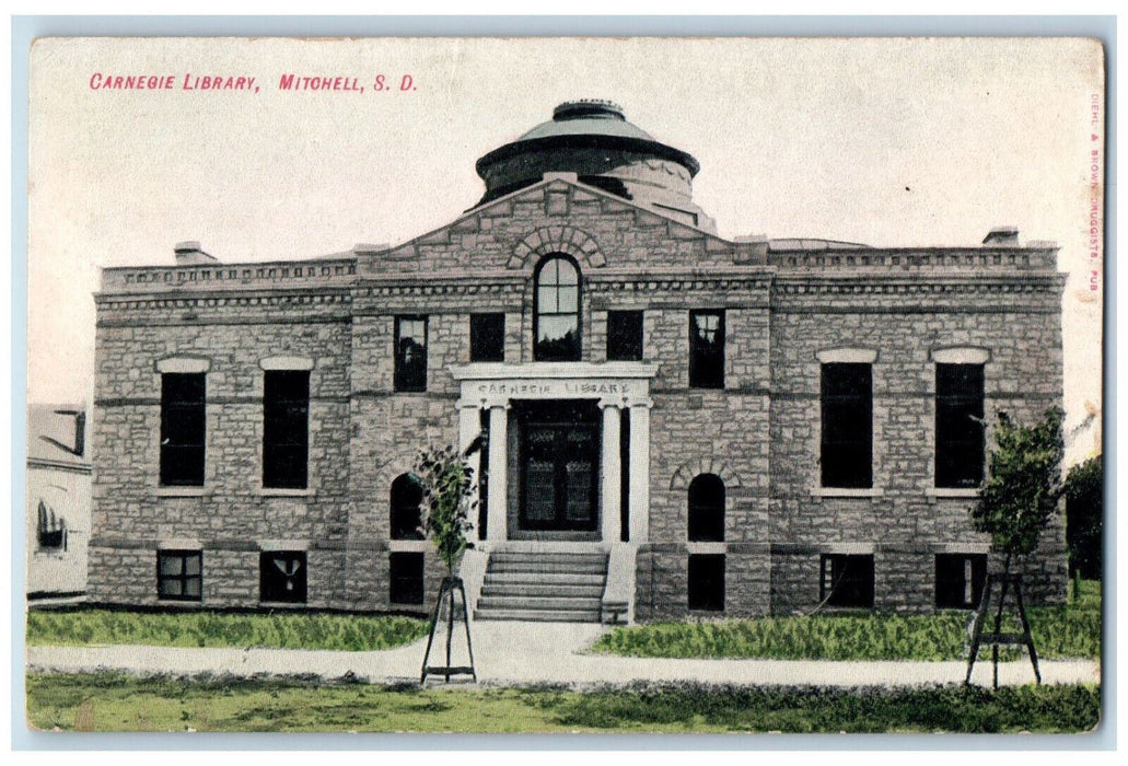 c1910 Carnegie Library Mitchell South Dakota SD Diehl & Brown Postcard