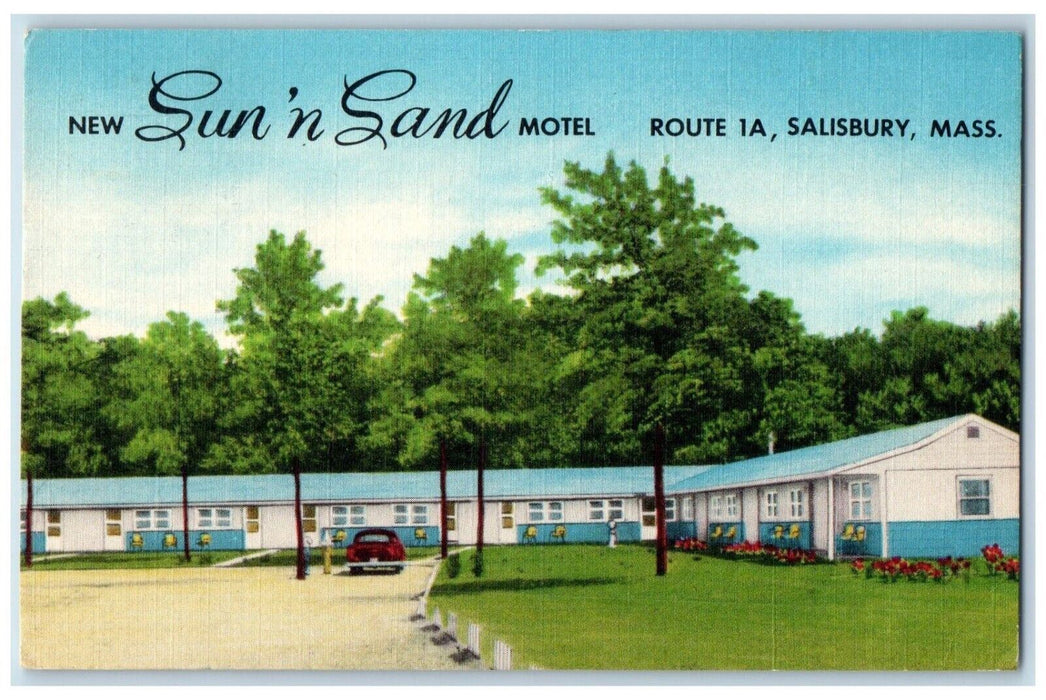 1955 New Sun 'n Sand Motel Car Salisbury Massachusetts MA Vintage Postcard