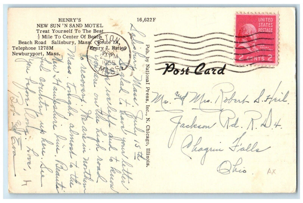 1955 New Sun 'n Sand Motel Car Salisbury Massachusetts MA Vintage Postcard