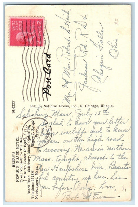 1955 New Sun 'n Sand Motel Car Salisbury Massachusetts MA Vintage Postcard