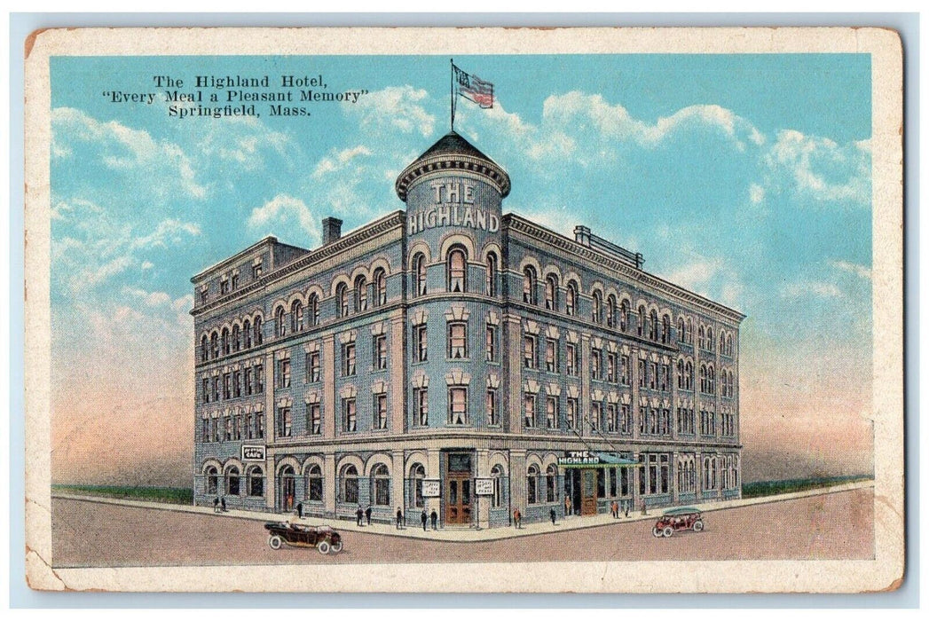 The Highland Hotel Building Cars Springfield Massachusetts MA Vintage Postcard