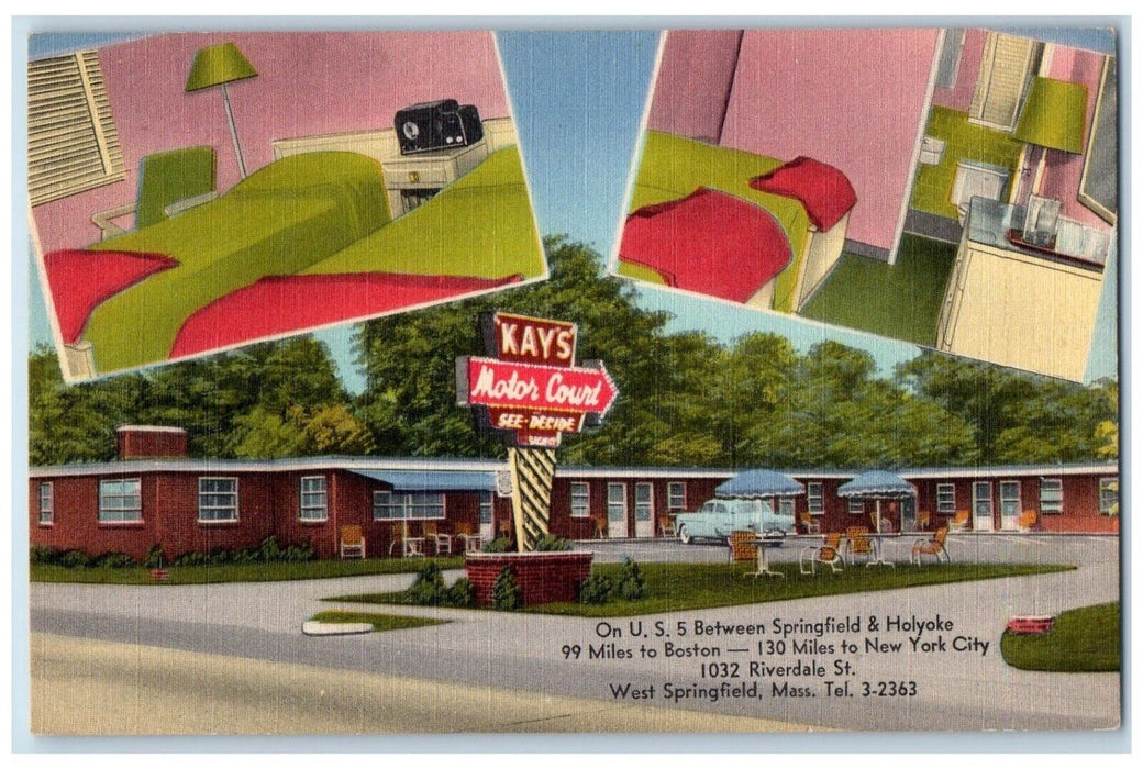 c1940's Kay's Motor Court Room View West Springfield Massachusetts MA Postcard