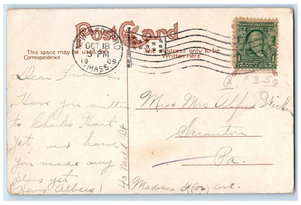 1908 Merchant National Bank Trolley New Bedford Massachusetts MA Posted Postcard