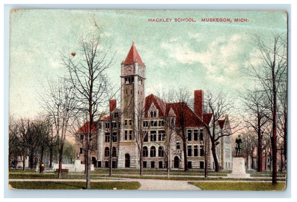 c1910's Hackley School Building Muskegon Michigan MI Posted Antique Postcard