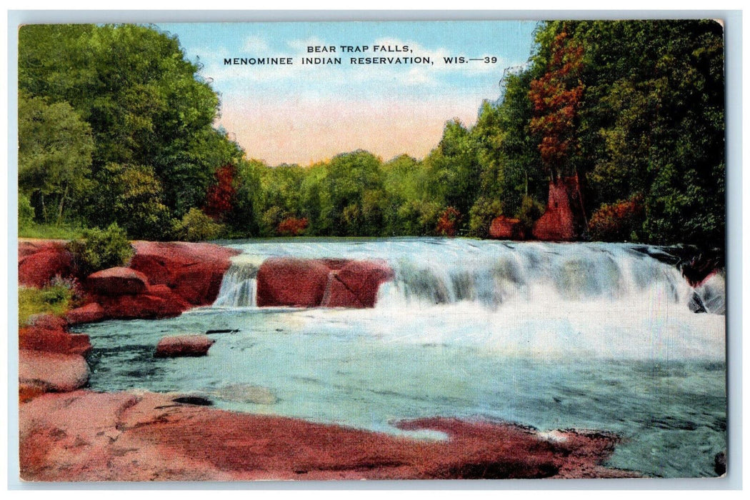 c1950's Bear Trap Falls, Menominee Indian Reservation Wisconsin WI Postcard