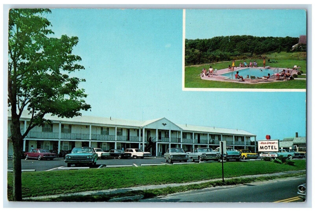 Red Spear Motel Cars Swimming Pool Cape Cod Massachusetts MA Vintage Postcard