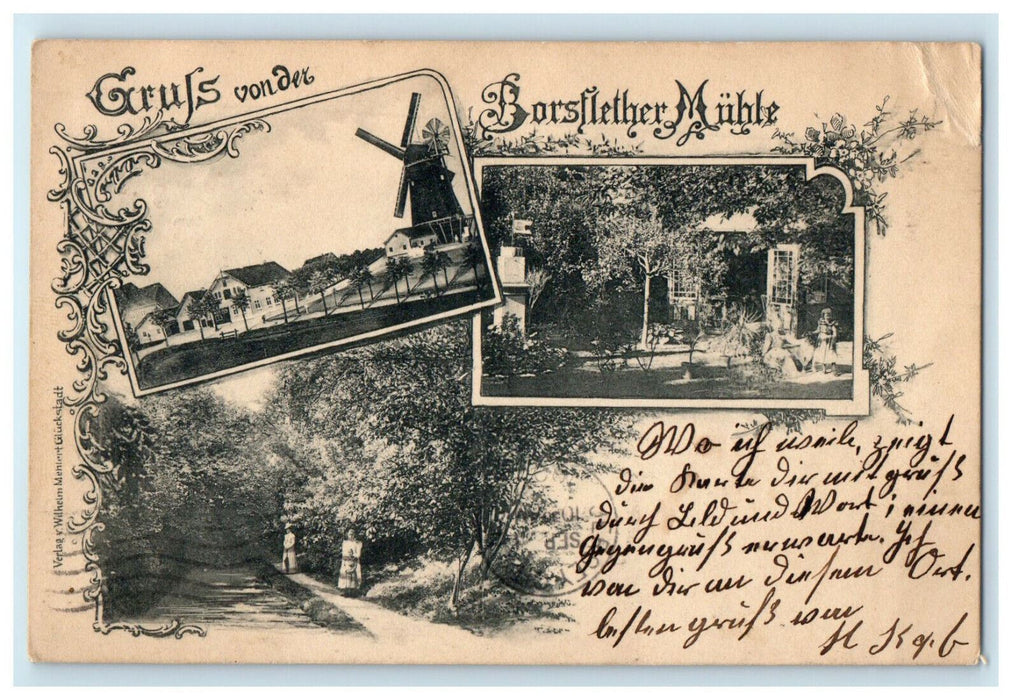 c1905 Gruss Aus Von Dex Borsfleth Muhle Germany Posted Antique Postcard