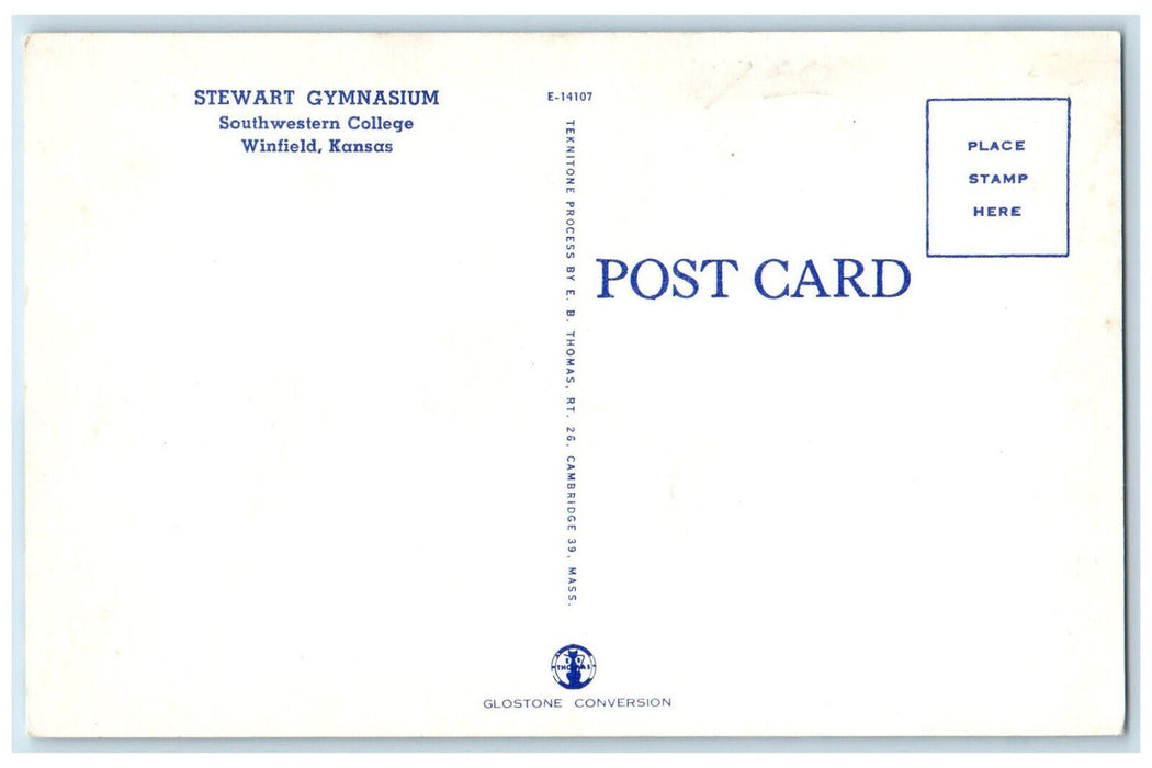 c1950's Stewart Gymnasium Southwestern College Winfield Kansas KS Postcard