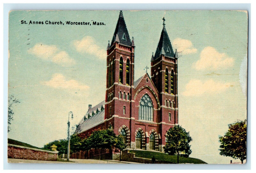 1911 View Of St. Annes Church Worcester Massachusetts MA Antique Postcard