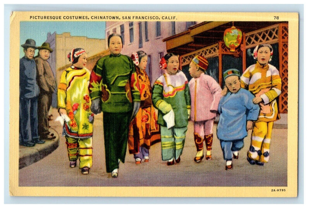 Picturesque Costumes Chinatown San Francisco California CA Vintage Postcard