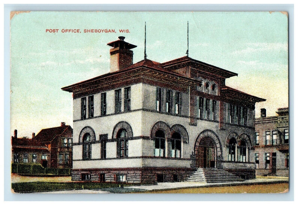 1909 Post Office Building Sheboygan Wisconsin WI Posted Antique Postcard