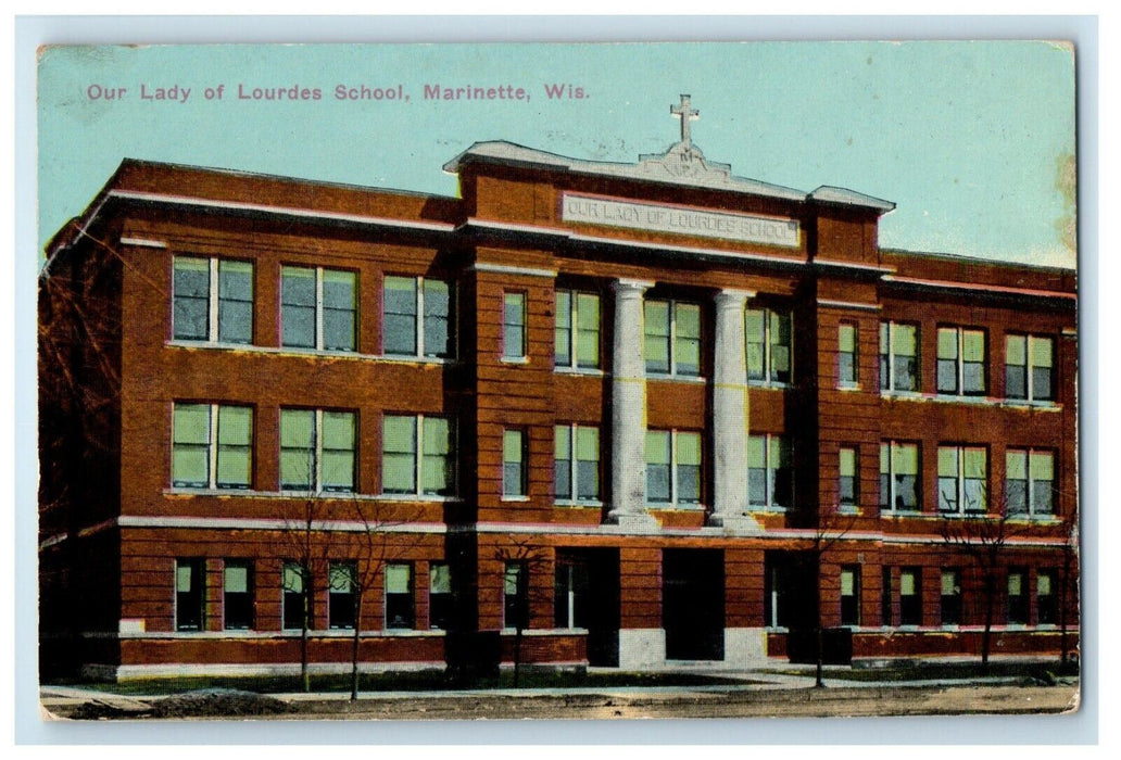 c1910's Our Lady Of Lourdes School Marinette Wisconsin WI Antique Postcard