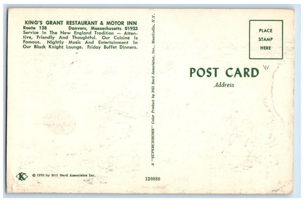 King's Grant Motor Inn And Restaurant Dining Room Interior Danvers MA Postcard