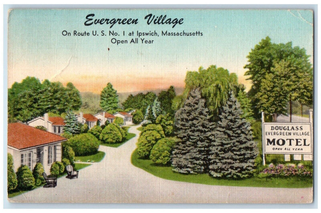 1966 Douglas Evergreen Village Ipswich Massachusetts MA Posted Vintage Postcard