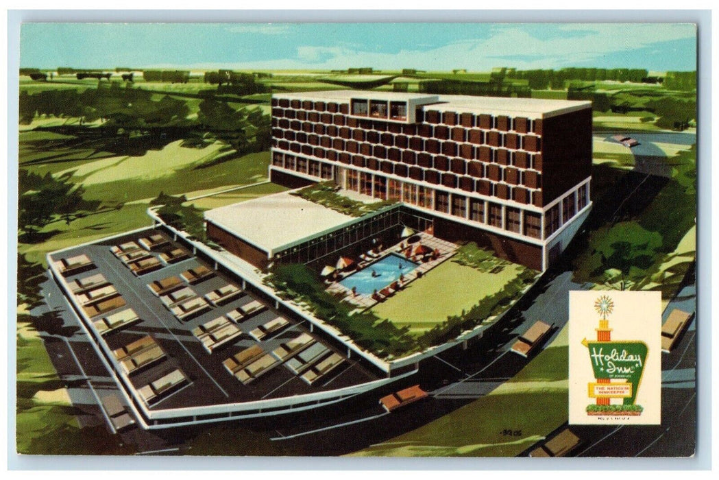 Bird's Eye View Of Holiday Inn Swimming Pool Newton Massachusetts MA Postcard