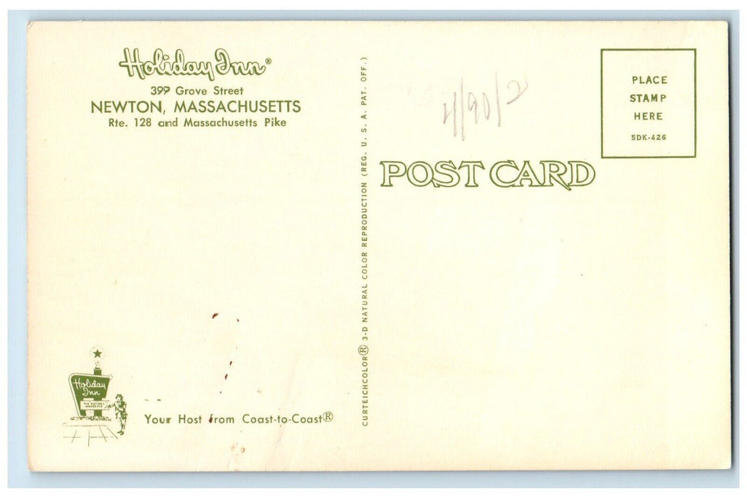 Bird's Eye View Of Holiday Inn Swimming Pool Newton Massachusetts MA Postcard