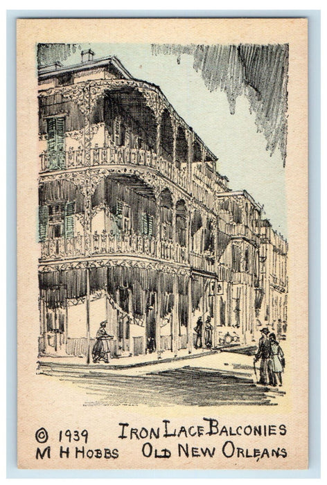 1939 Iron Lace Balconies Old New Orleans Louisiana LA Harmanson Postcard