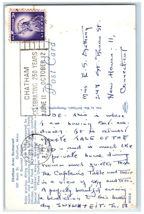 1962 Chatham Arms Restaurant Dining Room Chatham Massachusetts MA Postcard