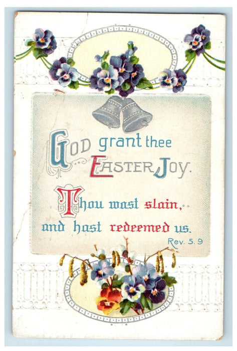 1913 Easter Joy Clapsaddle (?) Bells Flowers Embossed Charlestown WV Postcard