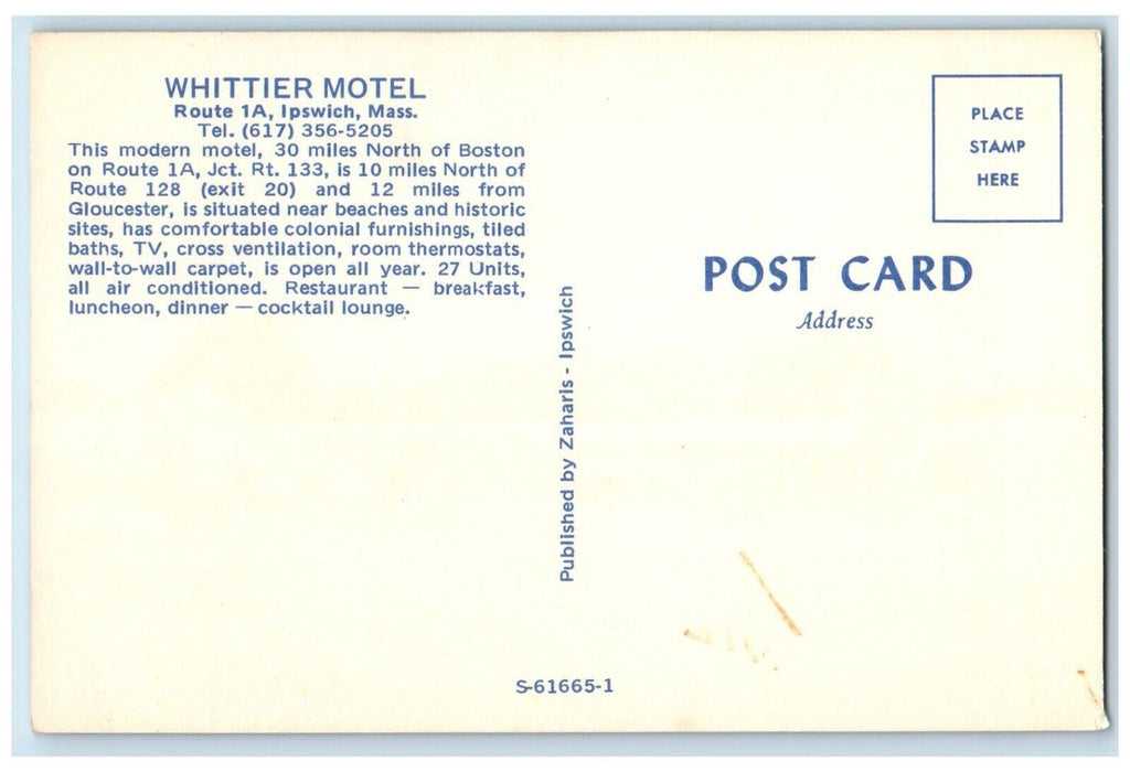 Whittier Motel And Restaurant Cars Ipswich Massachusetts MA Vintage Postcard