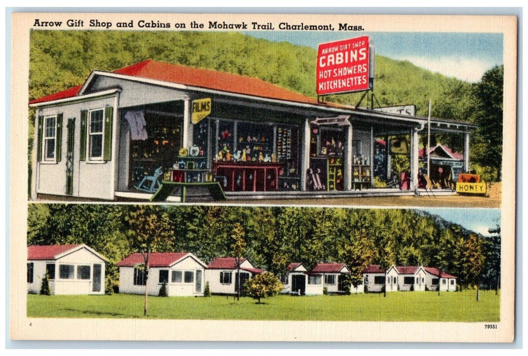 Arrow Gift Shop And Cabins Pool Mohawk Trail Charlemont MA, Split View Postcard