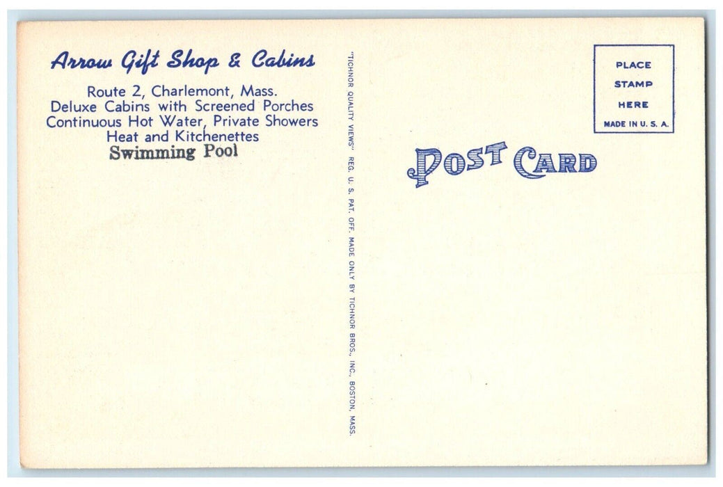 Arrow Gift Shop And Cabins Pool Mohawk Trail Charlemont MA, Split View Postcard