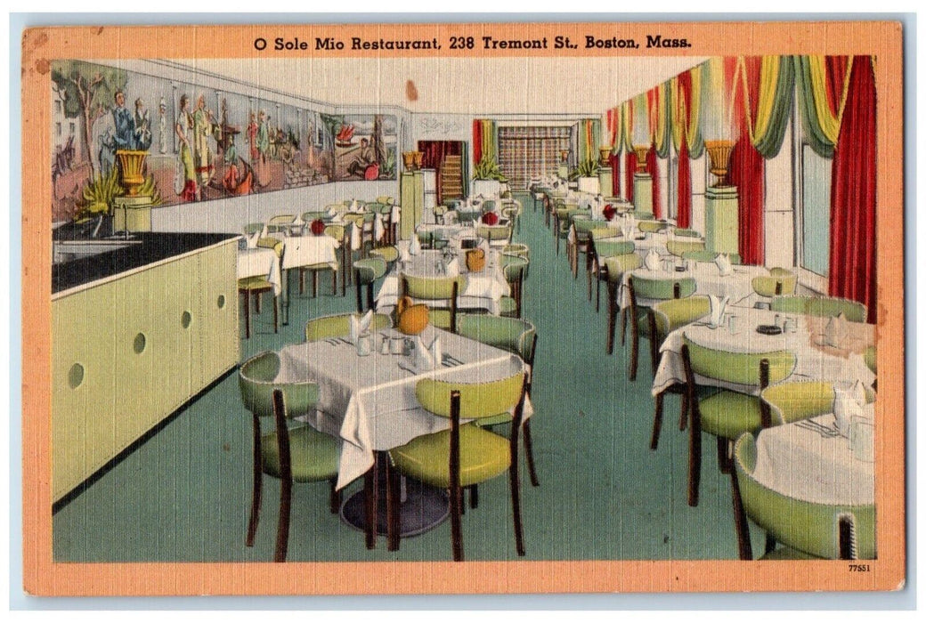 O Sole Mio Restaurant Dining Room Tremont St. Boston Massachusetts MA Postcard