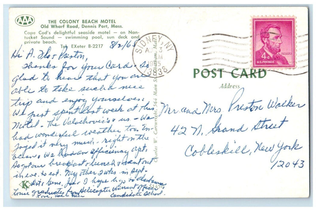 1965 The Colony Beach Motel Swimming Pool Dennis Port Massachusetts MA Postcard