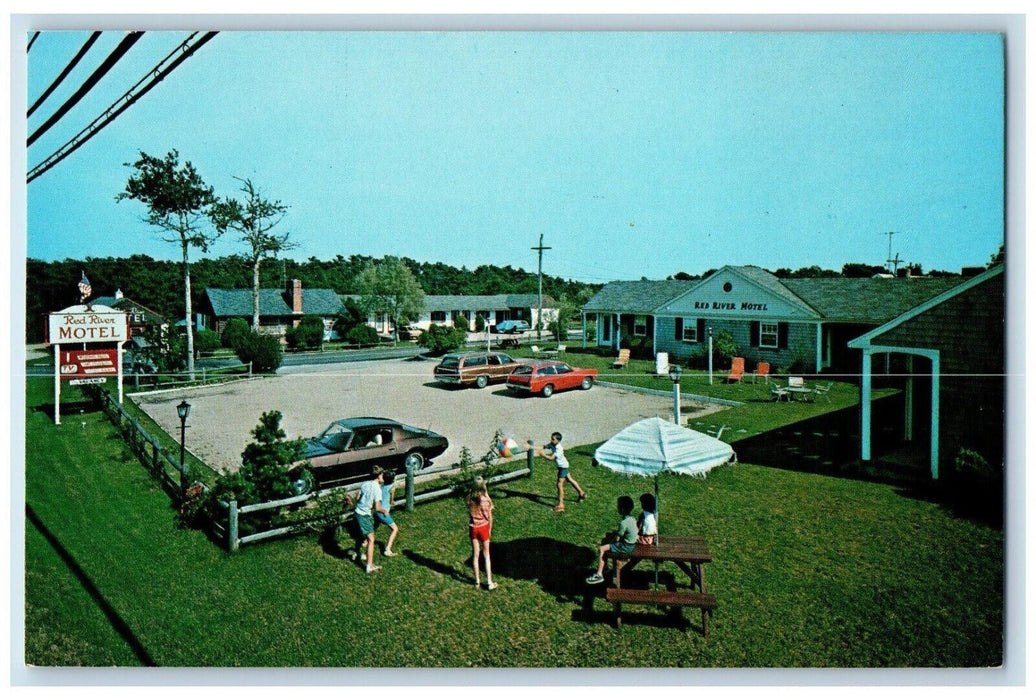 Red River Motel Cars Kids Playing South Harwich Massachusetts MA Postcard