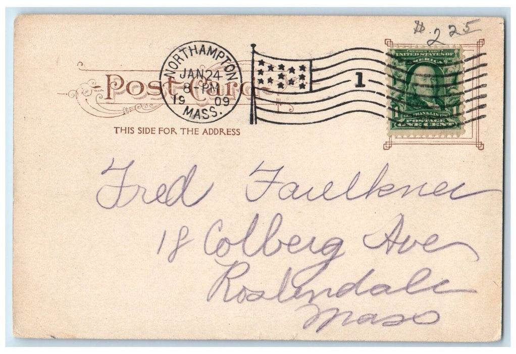 1909 Main Street View Trolley Stores Northampton Massachusetts MA Postcard