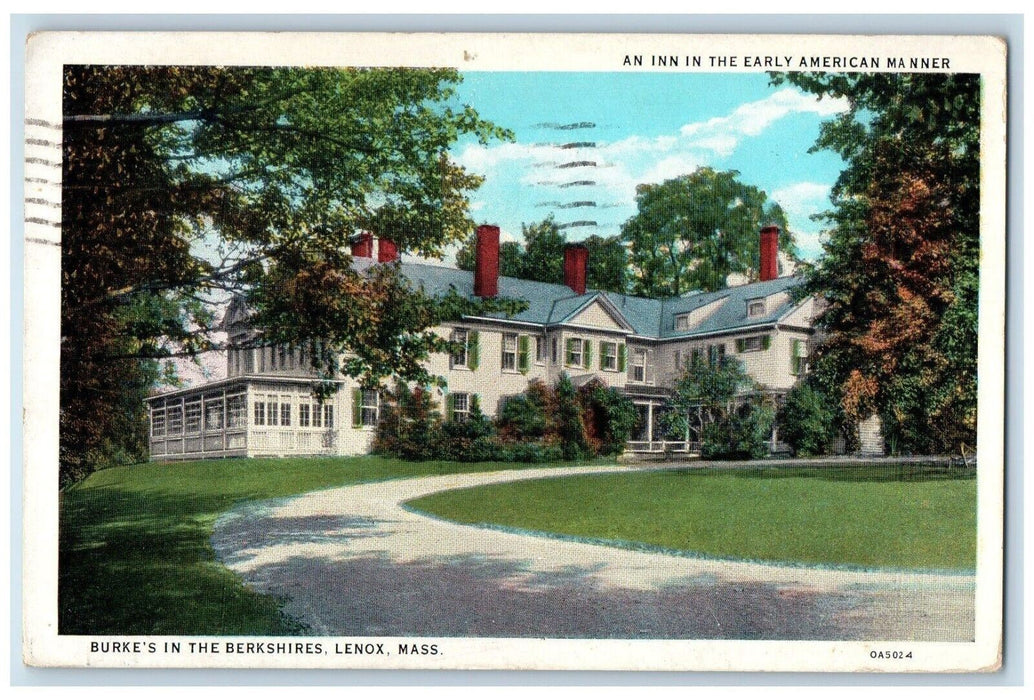 1933 Burke's In The Berkshires Lenox Massachusetts MA Posted Vintage Postcard