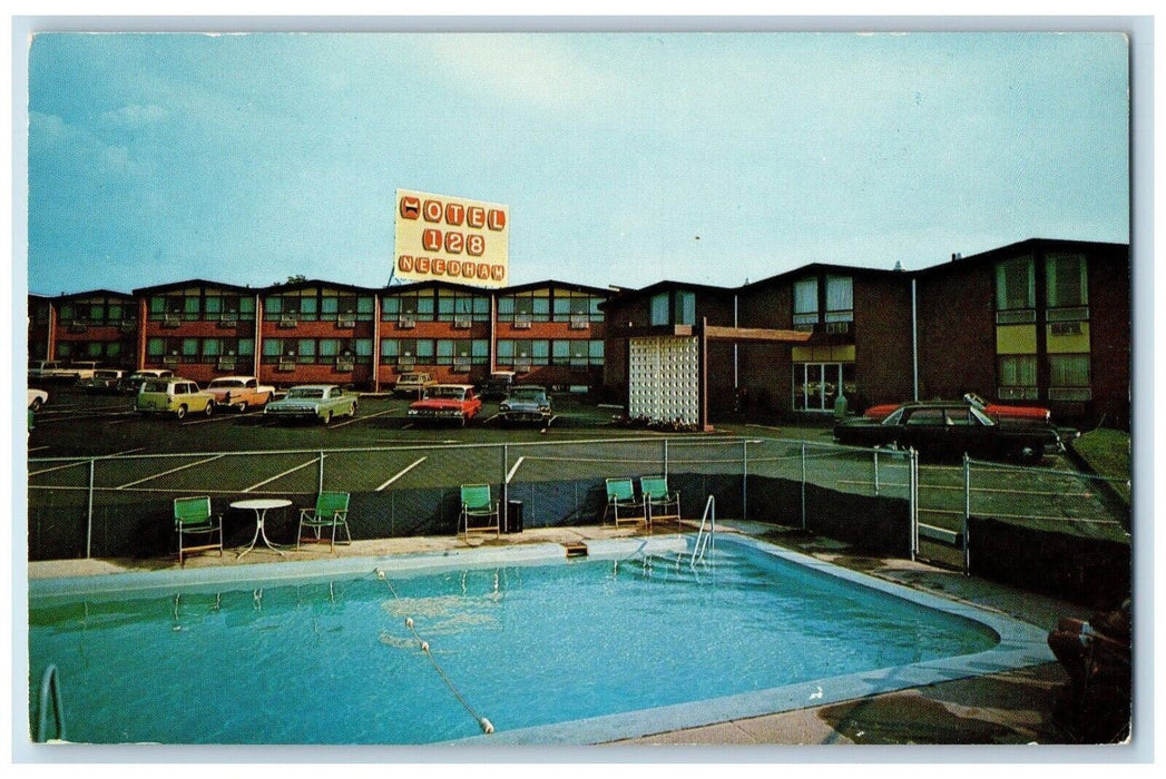 Hotel 128 Needham Swimming Pool Cars Needham Massachusetts MA Vintage Postcard