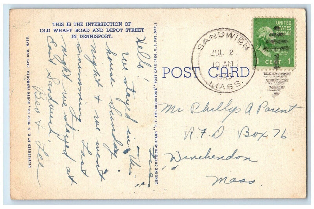 1946 Ocean View Guest House Saltwinds Dennisport Massachusetts MA Postcard