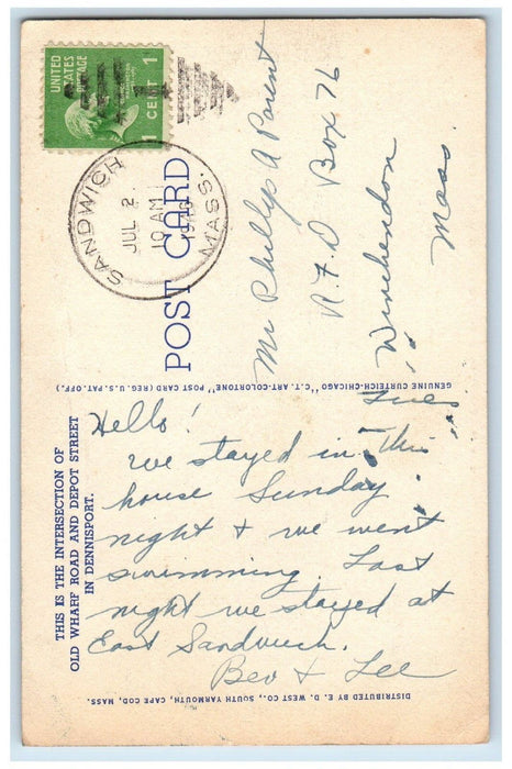 1946 Ocean View Guest House Saltwinds Dennisport Massachusetts MA Postcard