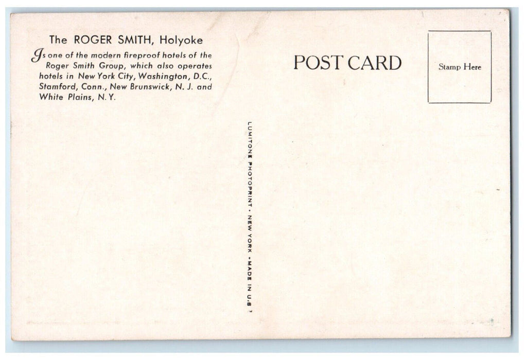 Roger Smith Hotel Building Cars Holyoke Massachusetts MA Vintage Postcard